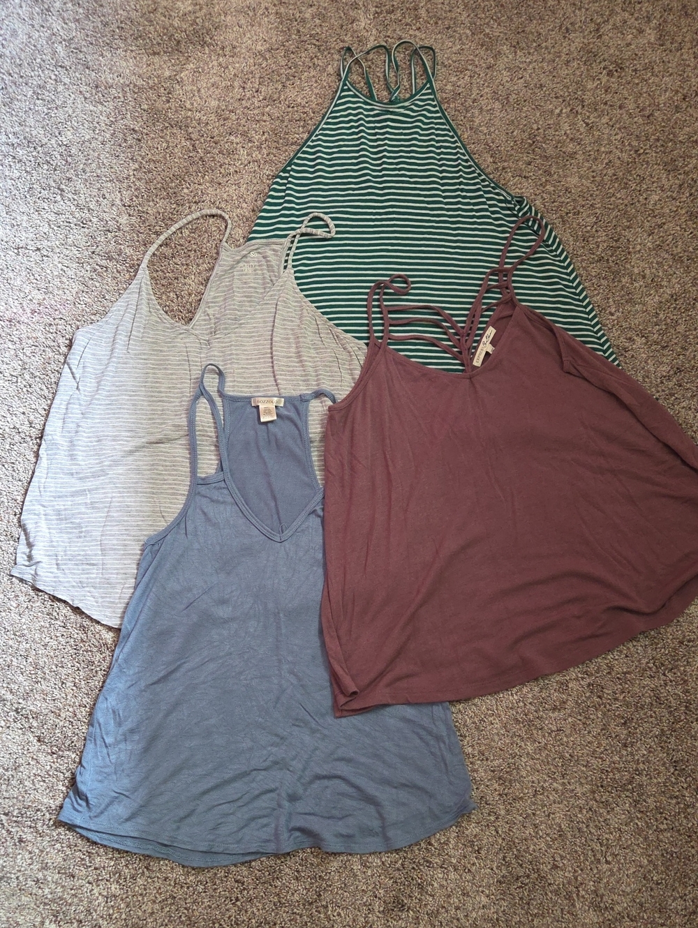 Women’s Strappy Tank Top - Green Stripe, Blue, Gray, Mauve